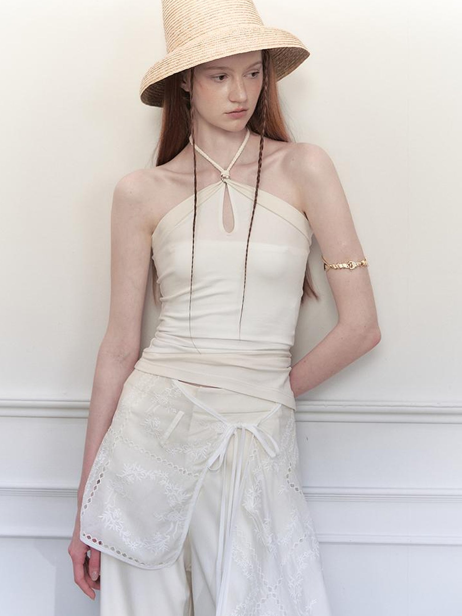 AnnoMundi Asymmetrical Knit Halter Tank Top
