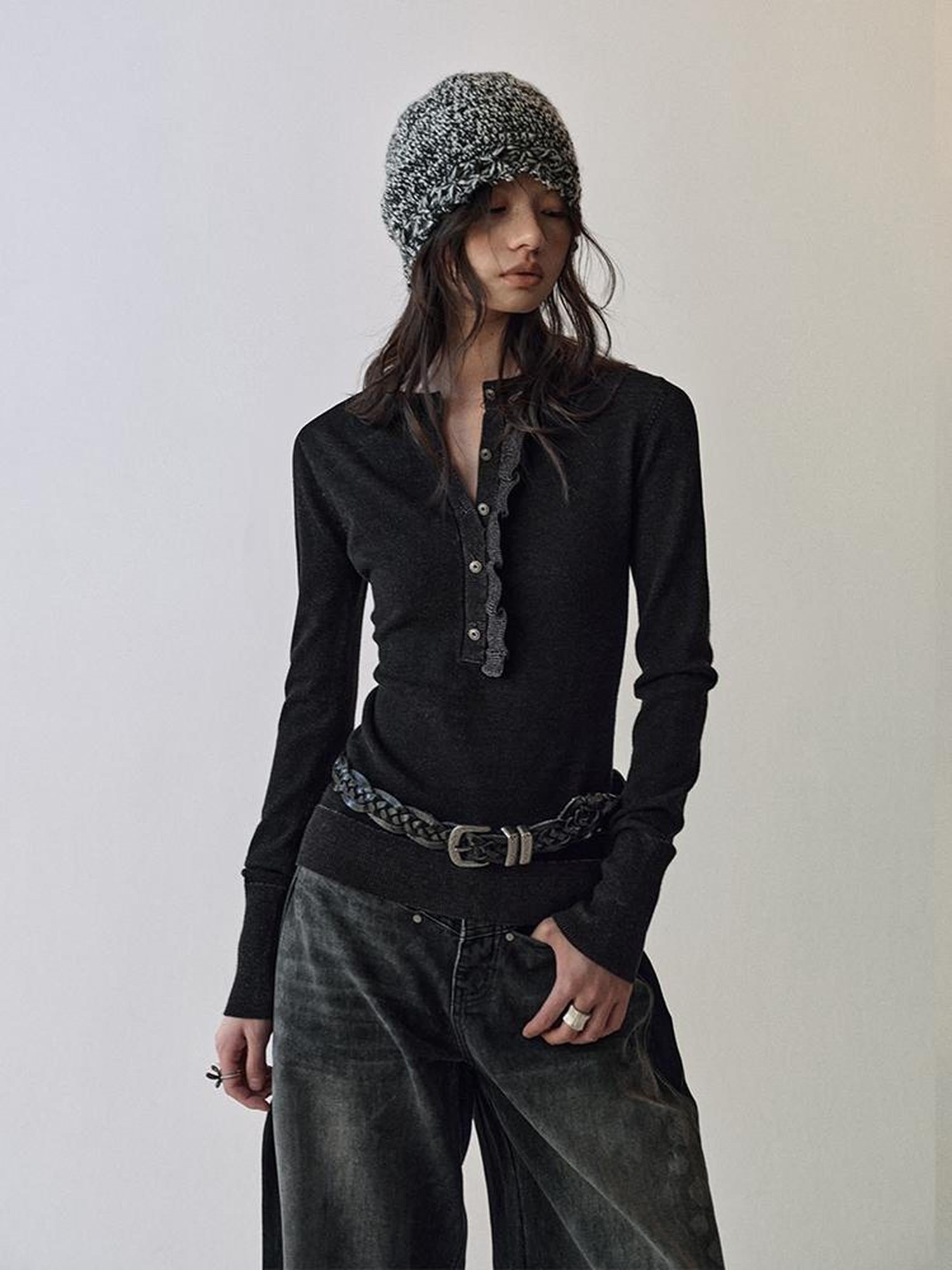 AnnoMundi Asymmetrical Ruffle Hem Knit Top
