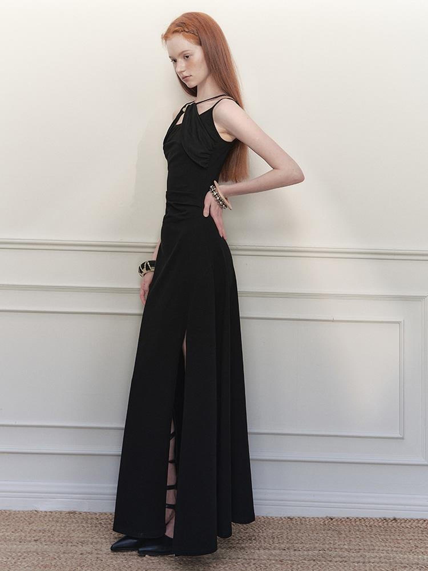 AnnoMundi Asymmetrical Slit Chiffon Maxi Dress