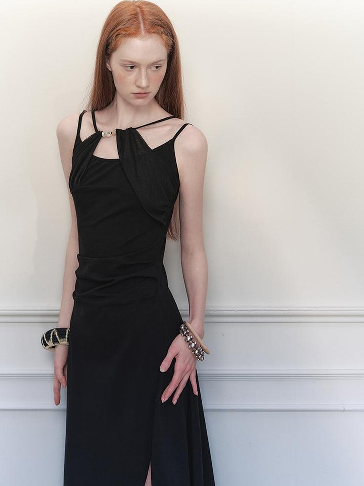 AnnoMundi Asymmetrical Slit Chiffon Maxi Dress
