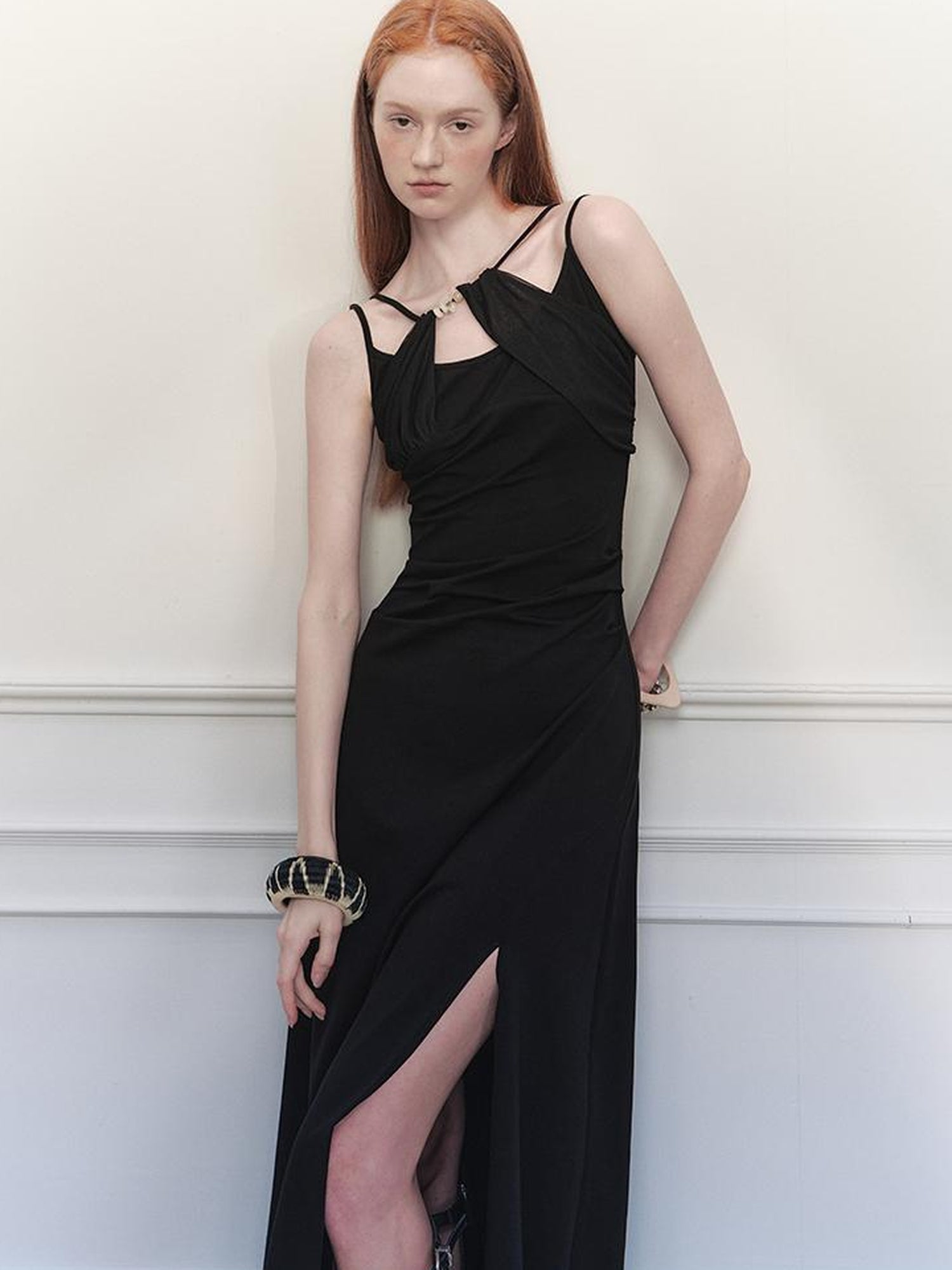 AnnoMundi Asymmetrical Slit Chiffon Maxi Dress