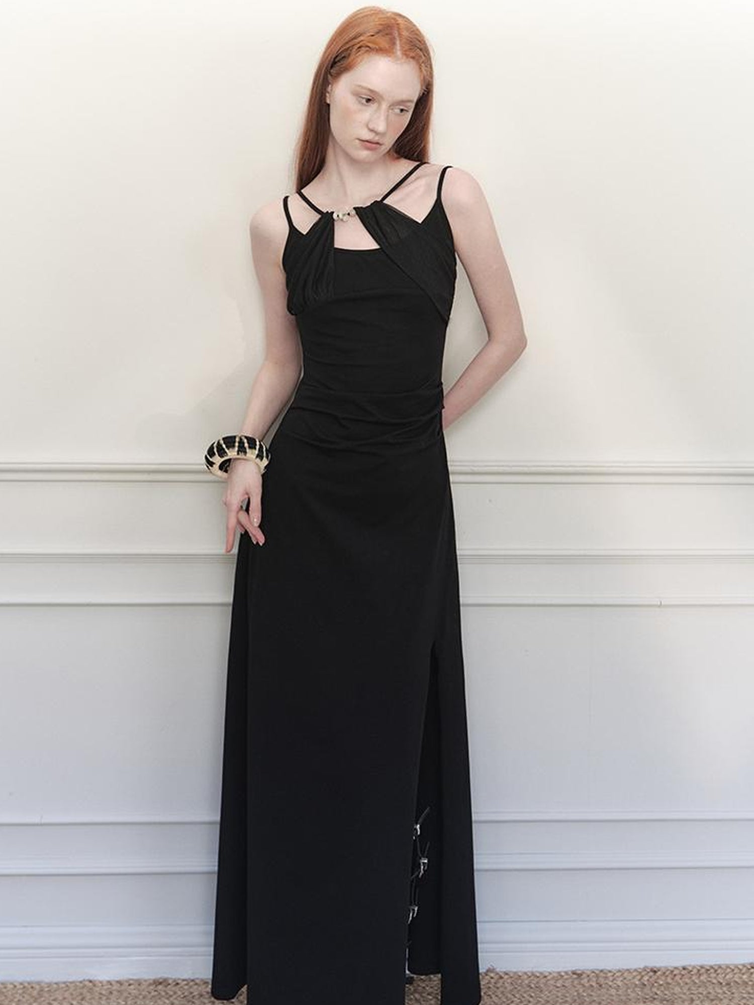 AnnoMundi Asymmetrical Slit Chiffon Maxi Dress