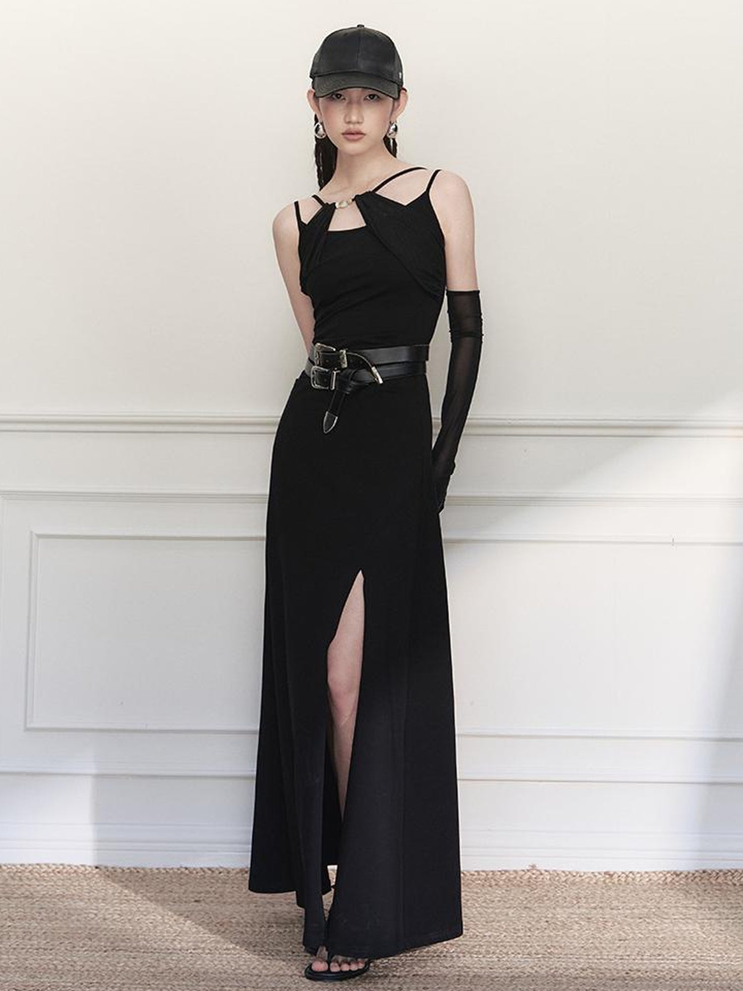 AnnoMundi Asymmetrical Slit Chiffon Maxi Dress