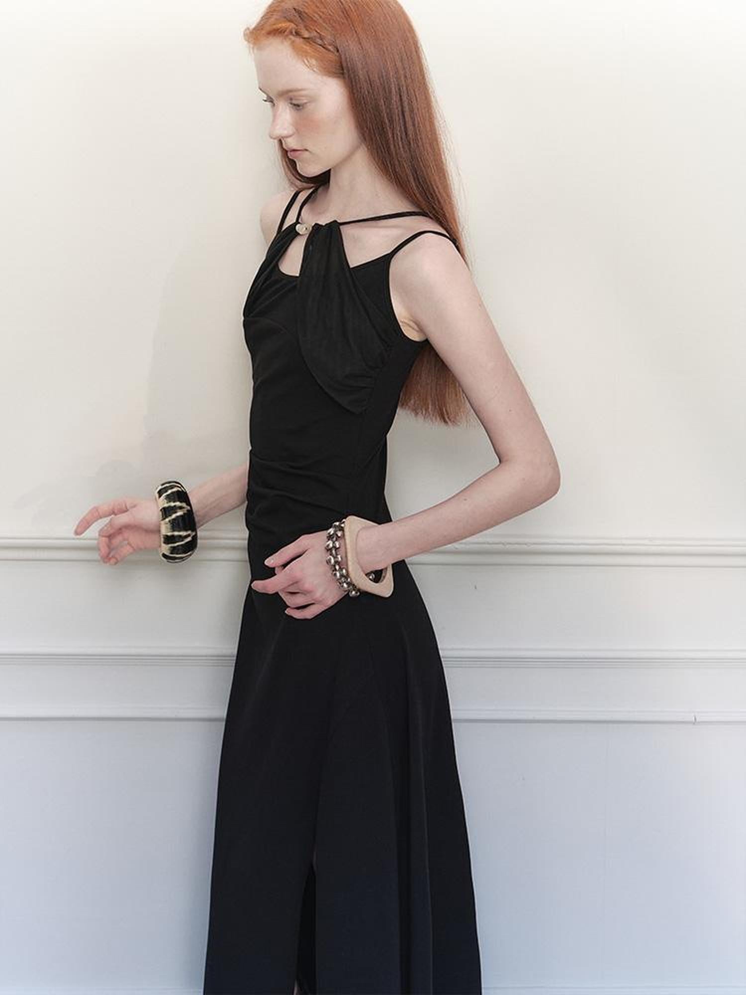 AnnoMundi Asymmetrical Slit Chiffon Maxi Dress