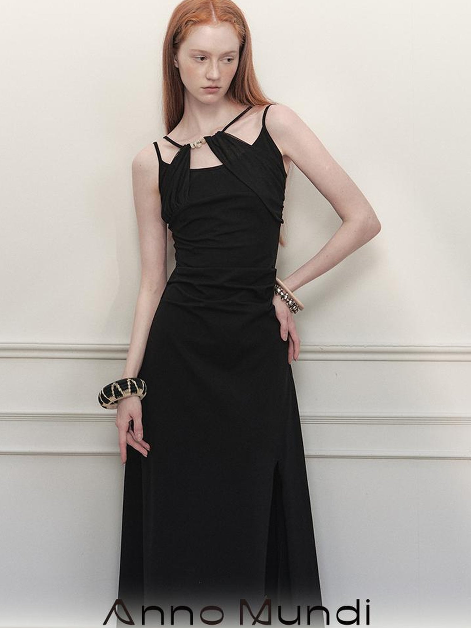 AnnoMundi Asymmetrical Slit Chiffon Maxi Dress