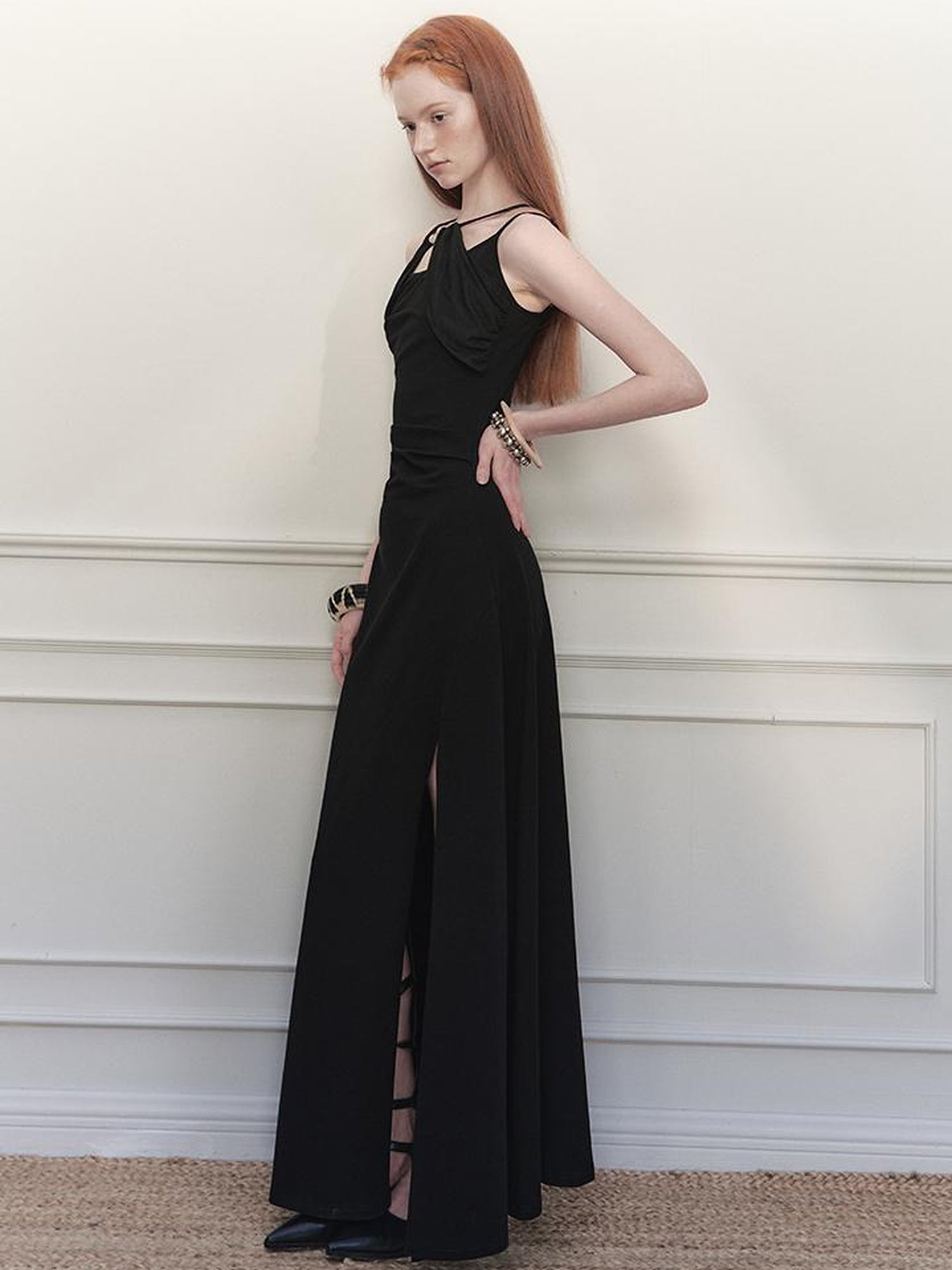 AnnoMundi Asymmetrical Slit Chiffon Maxi Dress