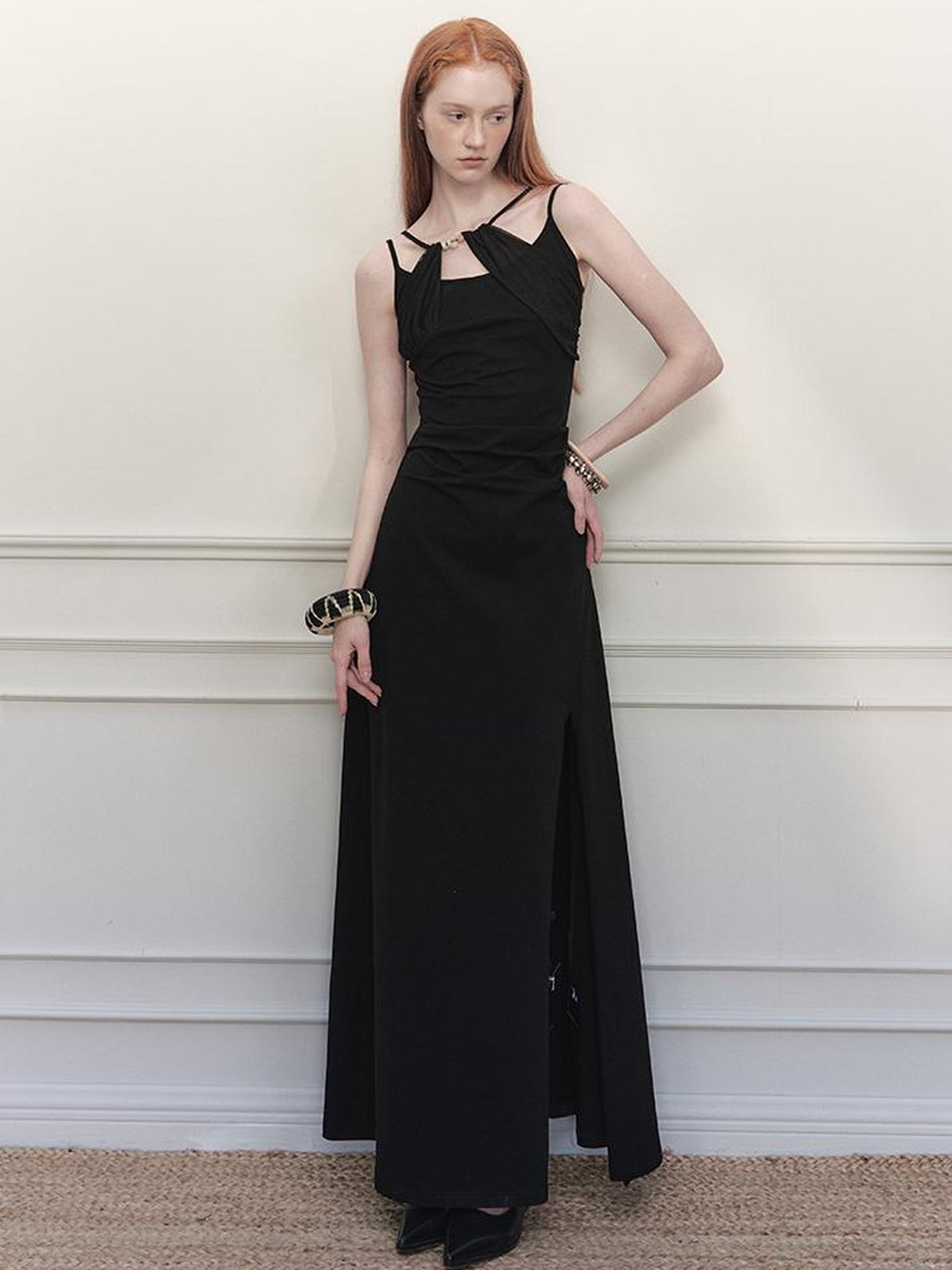 AnnoMundi Asymmetrical Slit Chiffon Maxi Dress