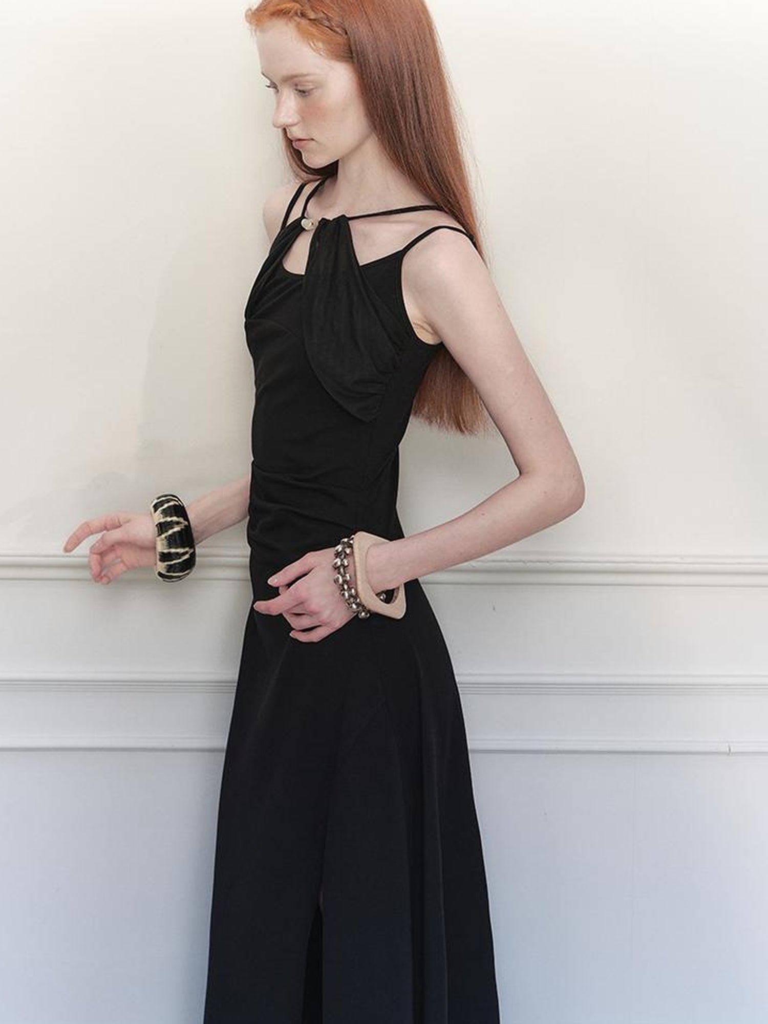 AnnoMundi Asymmetrical Slit Chiffon Maxi Dress