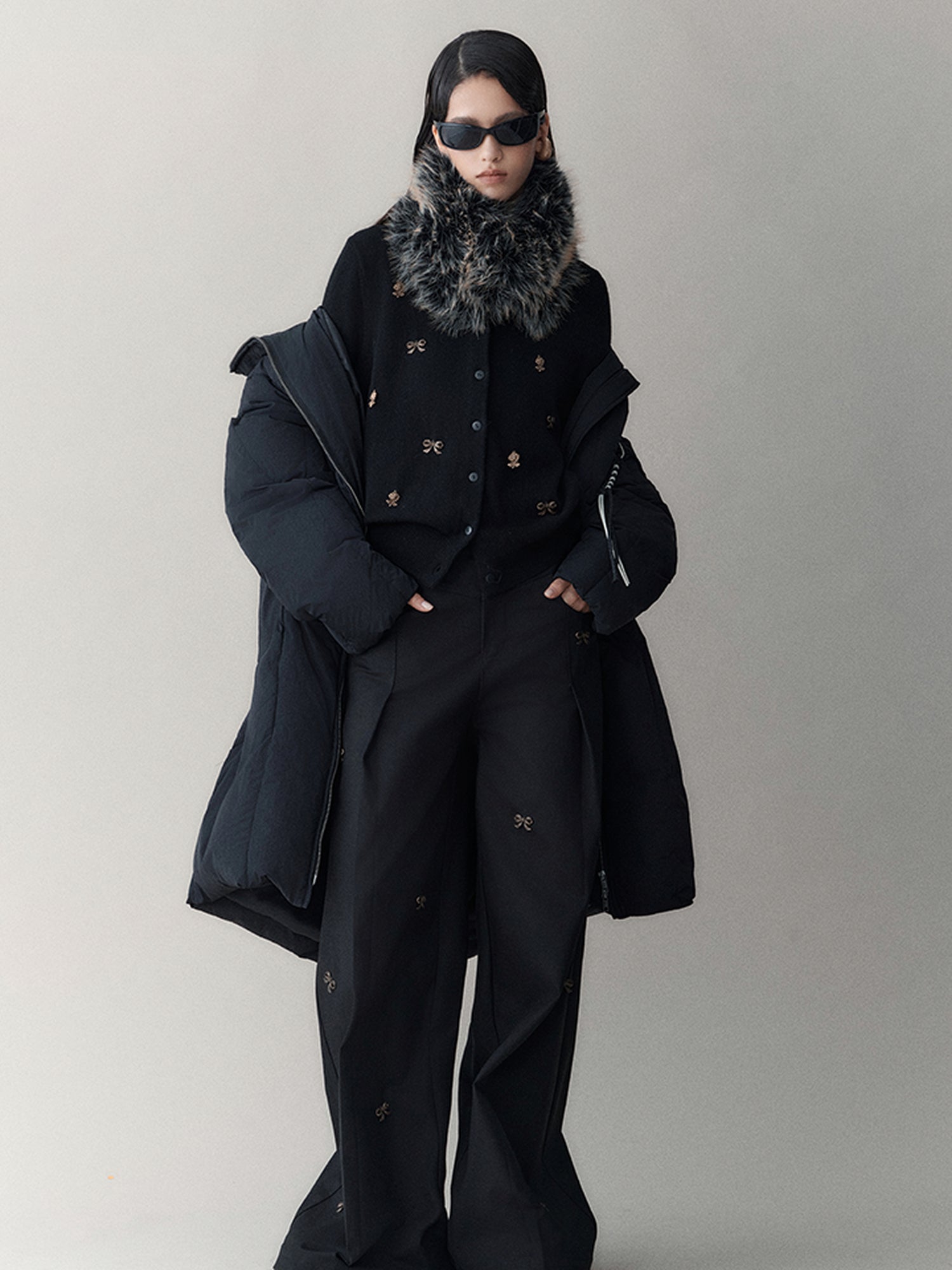 AnnoMundi Athflow Long Quilted Nylon Down Coat With Handcrafted Knot