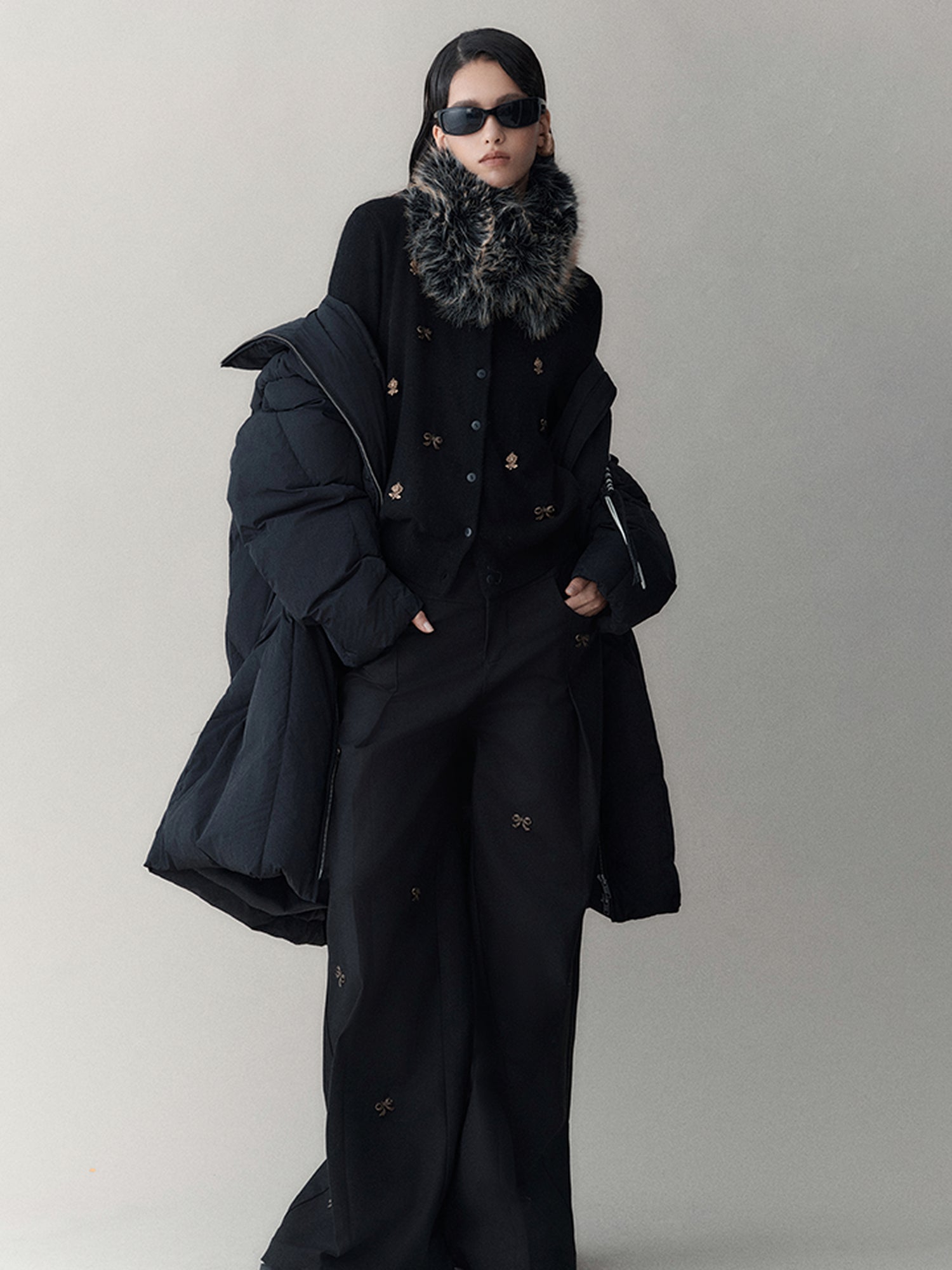 AnnoMundi Athflow Long Quilted Nylon Down Coat With Handcrafted Knot