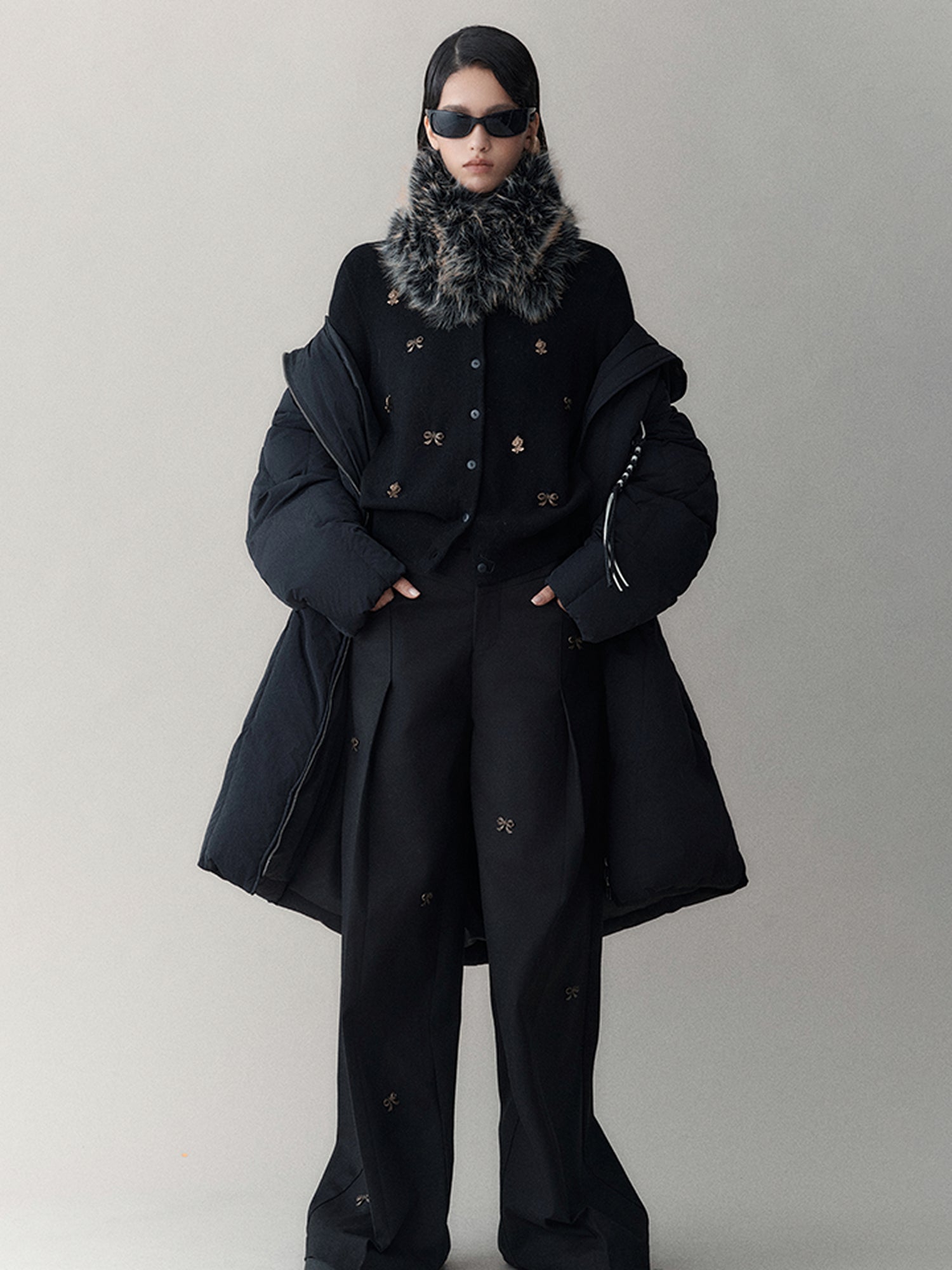 AnnoMundi Athflow Long Quilted Nylon Down Coat With Handcrafted Knot