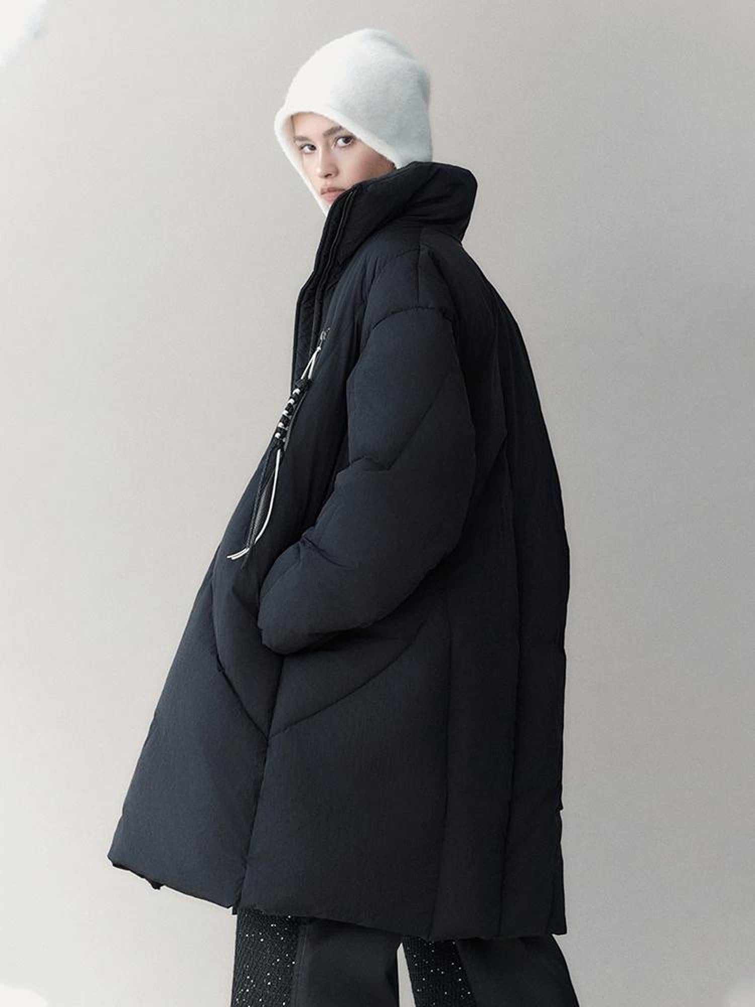 AnnoMundi Athflow Long Quilted Nylon Down Coat With Handcrafted Knot