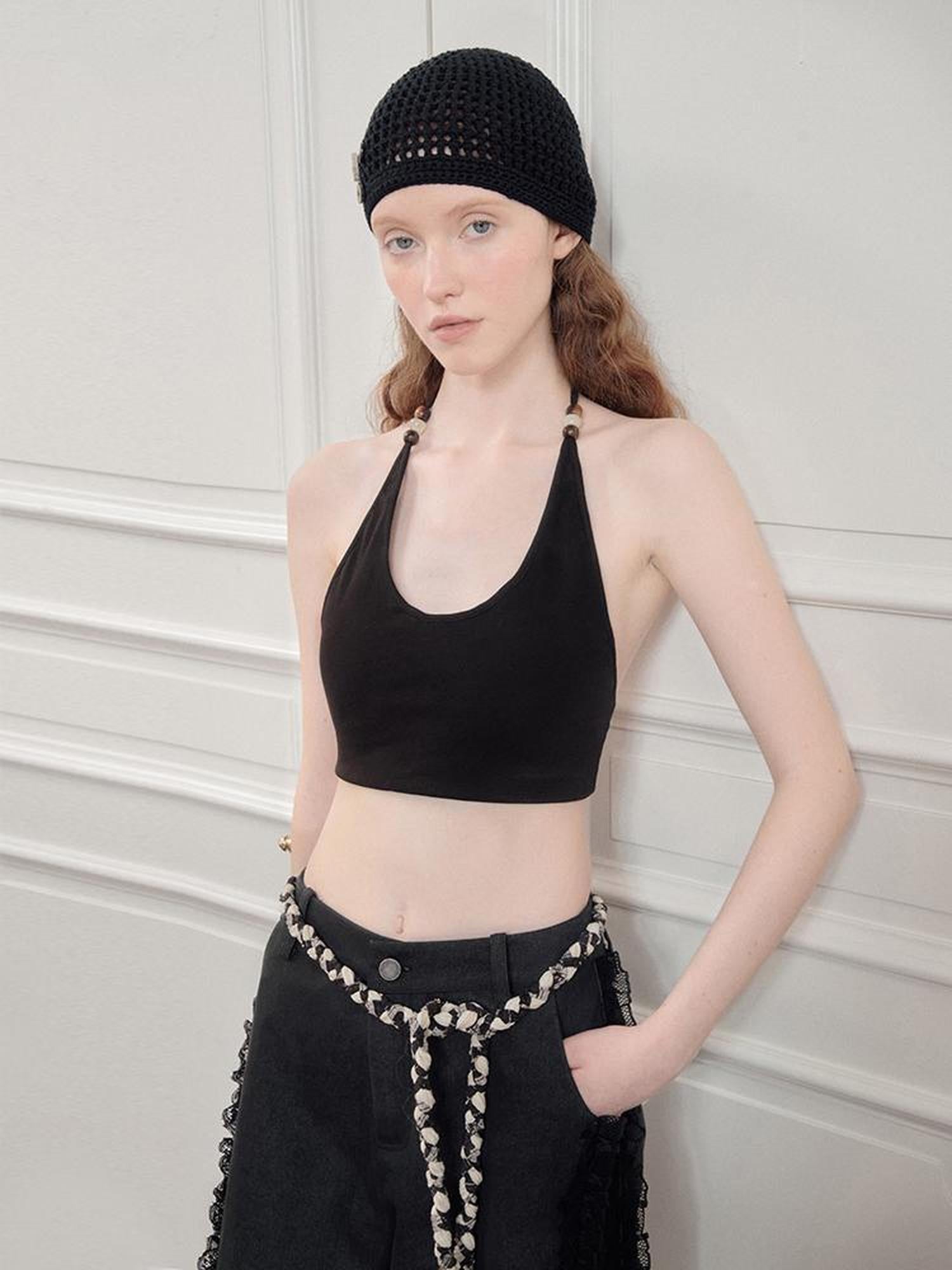 AnnoMundi Beaded Halter Neck Crop Top