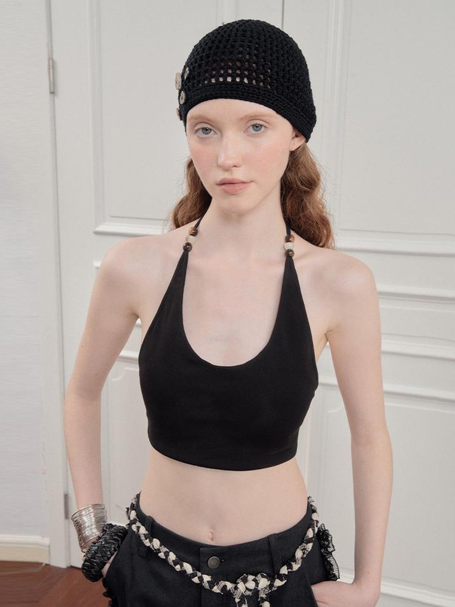 AnnoMundi Beaded Halter Neck Crop Top