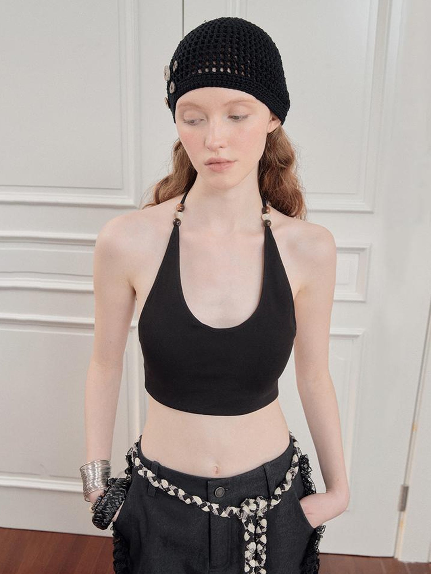 AnnoMundi Beaded Halter Neck Crop Top