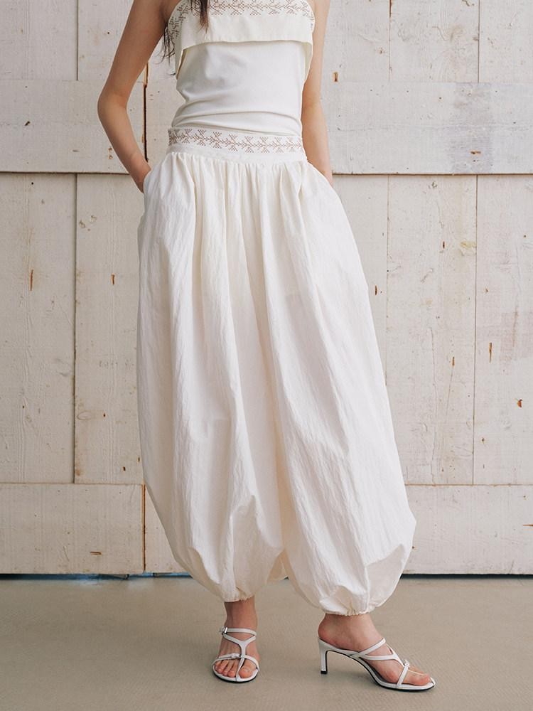 AnnoMundi Beige Cross Embroidery Floral Double Waistband Women&