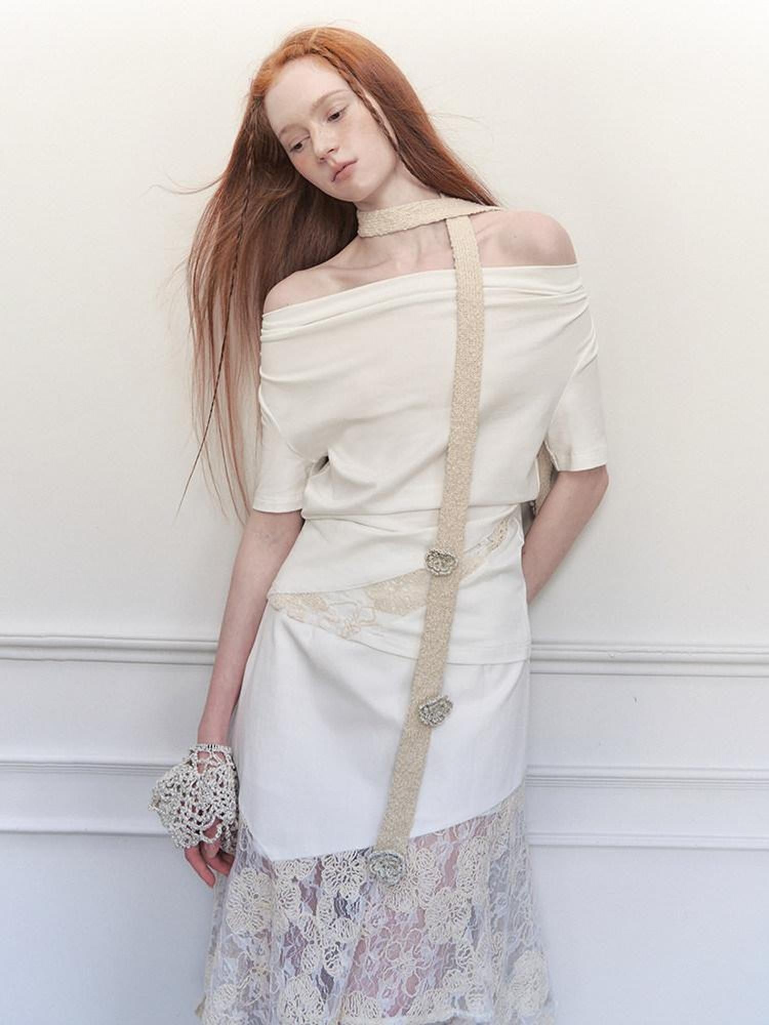 AnnoMundi Ceintures en coton beige romantiques, tissées à la main au crochet, style bohème ethnique, pour femmes