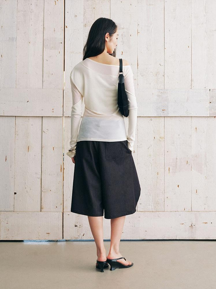 AnnoMundi Bermuda plissé asymétrique noir à double couche réversible pour femme