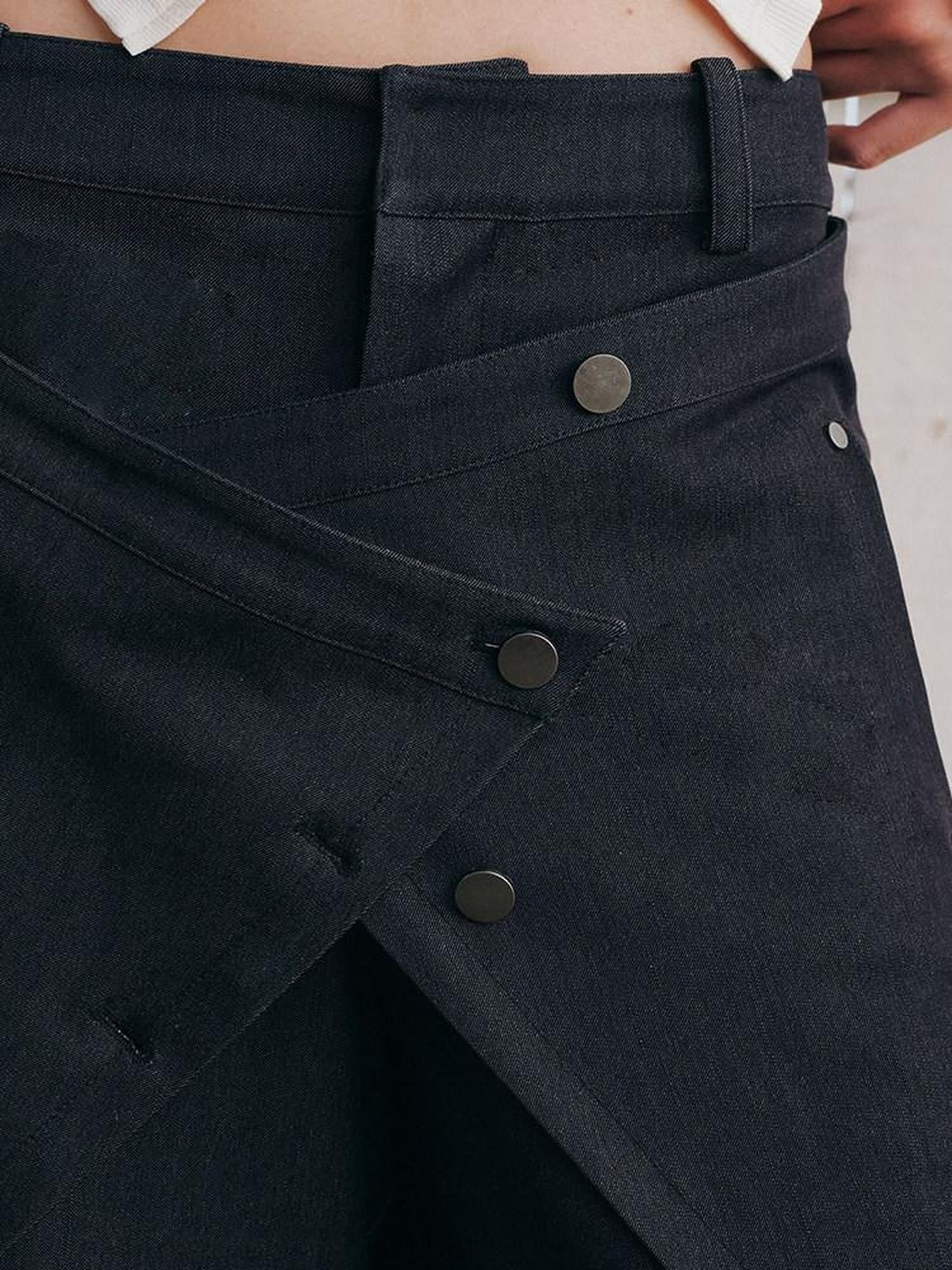 AnnoMundi Bermuda plissé asymétrique noir à double couche réversible pour femme