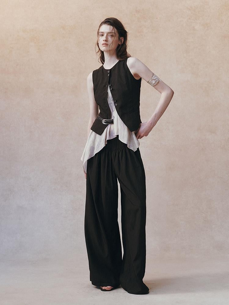 AnnoMundi Black Beige Colorblock Asymmetric Patchwork Tie Women&