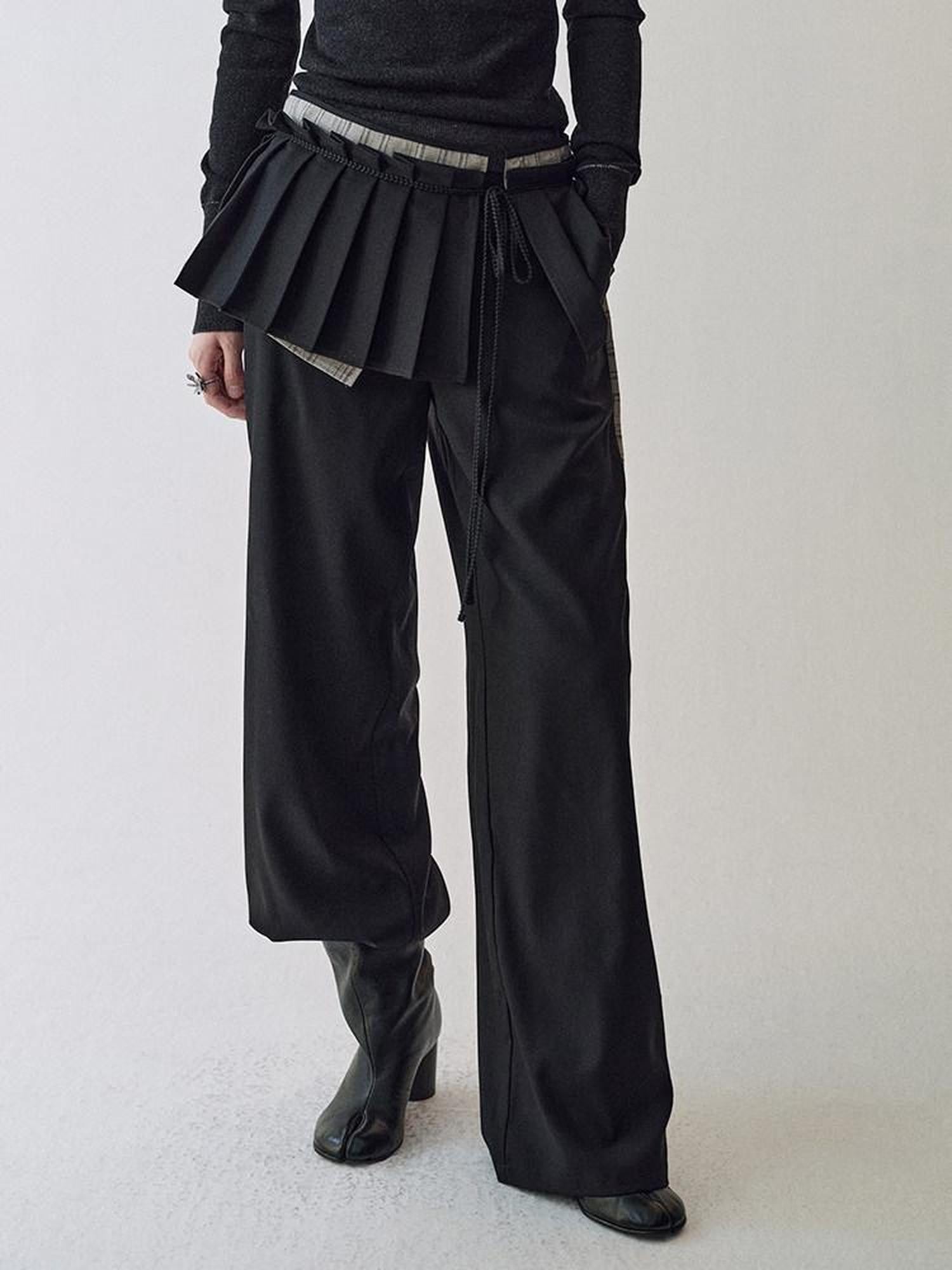 AnnoMundi Black Brown Tie Waist Pleated Women&