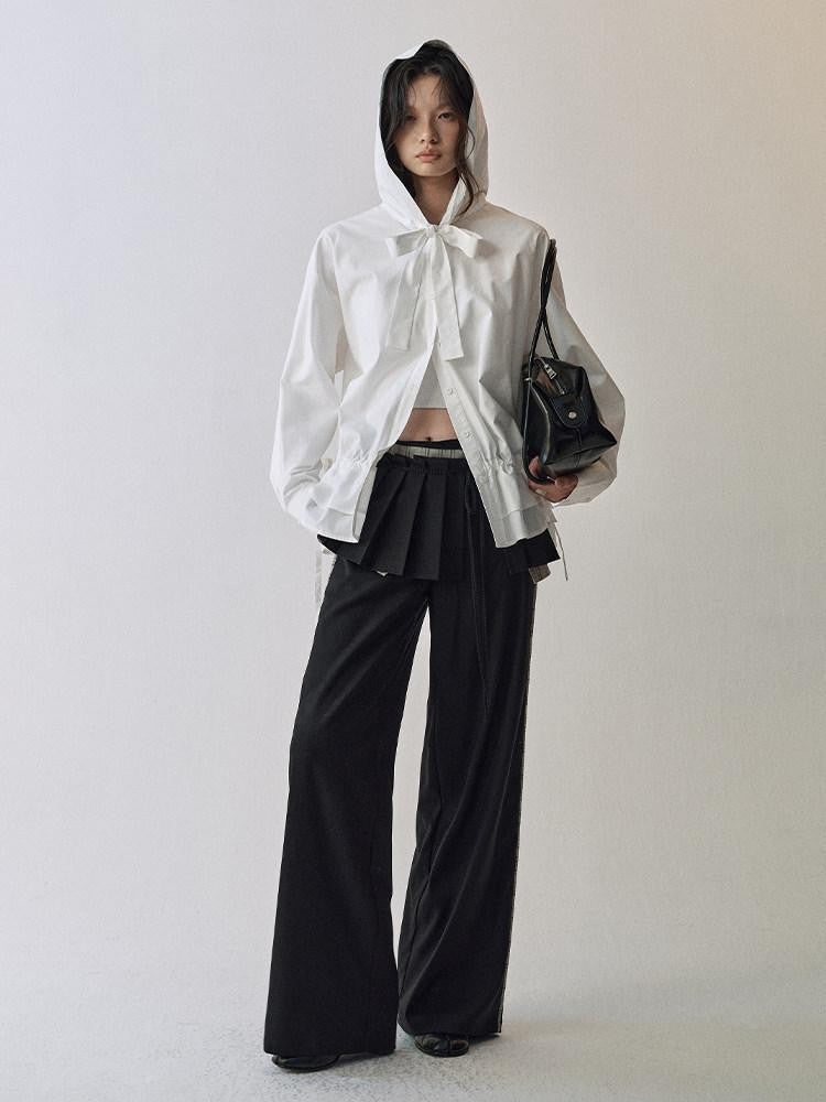 AnnoMundi Black Brown Tie Waist Pleated Women&