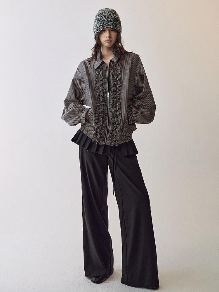 AnnoMundi Black Brown Tie Waist Pleated Women&