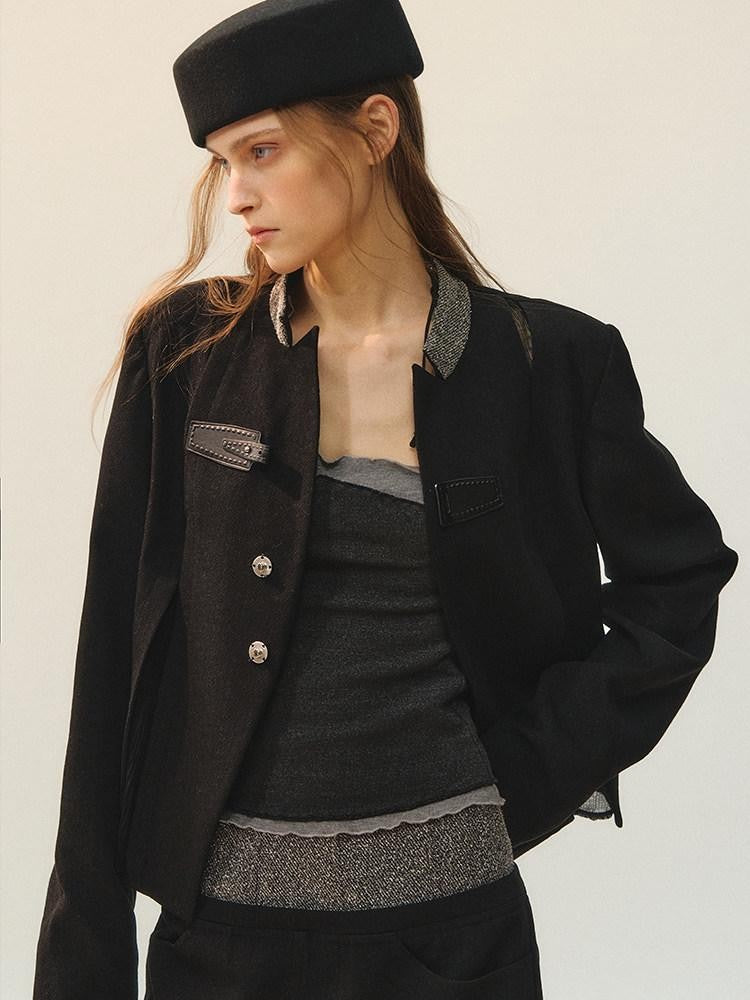AnnoMundi Blazers en polyester pour femmes, fermeture à boucle noire, empiècement déstructuré avec fente