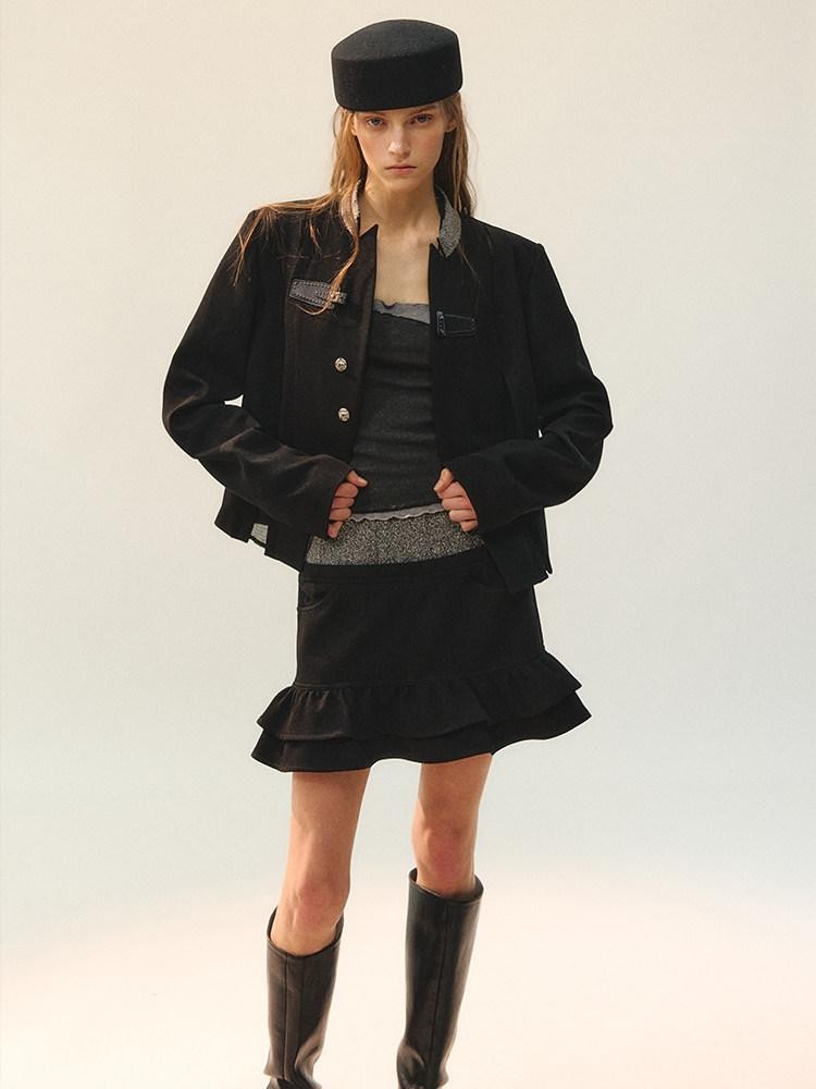 AnnoMundi Blazers en polyester pour femmes, fermeture à boucle noire, empiècement déstructuré avec fente