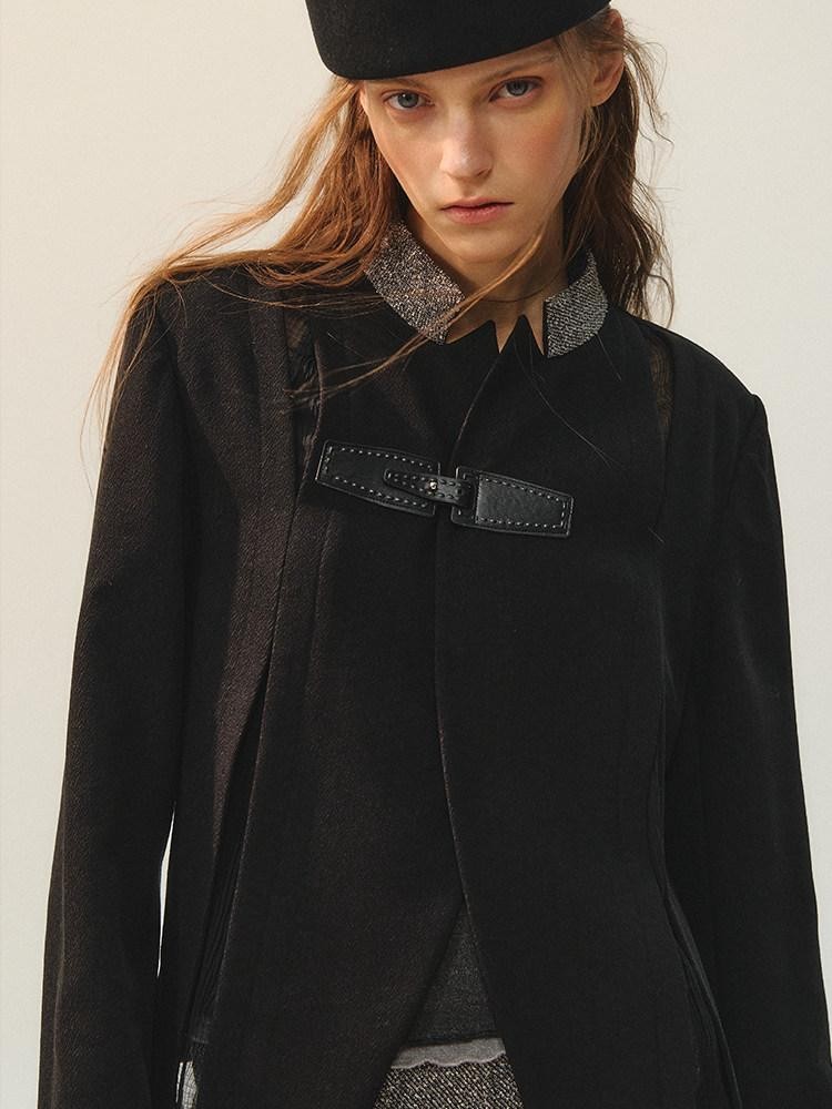 AnnoMundi Blazers en polyester pour femmes, fermeture à boucle noire, empiècement déstructuré avec fente