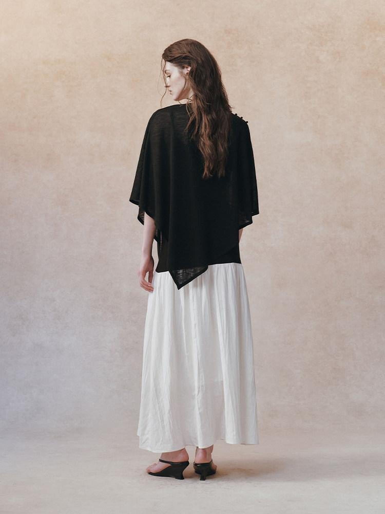 AnnoMundi Black Detachable Shawl Crinkled Ramie Women&