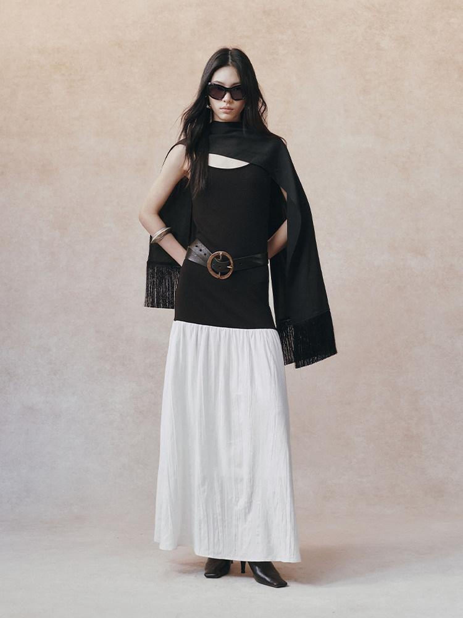 AnnoMundi Black Detachable Shawl Crinkled Ramie Women&