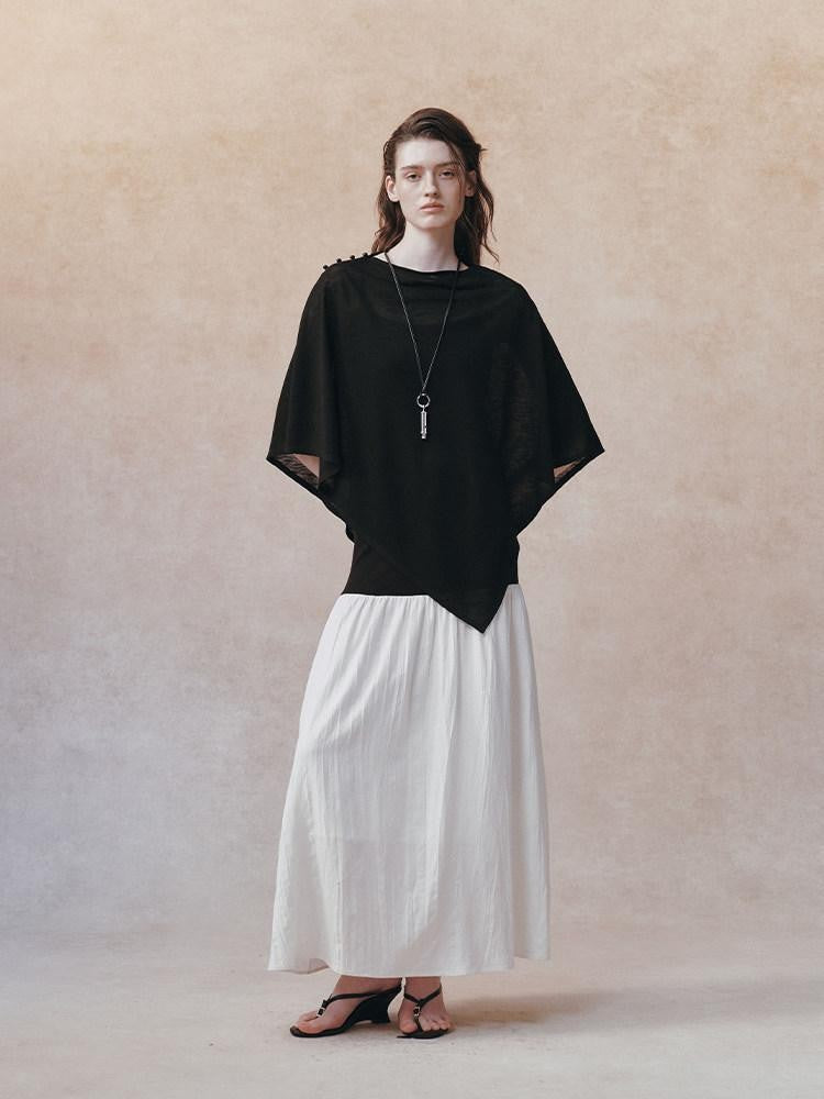 AnnoMundi Black Detachable Shawl Crinkled Ramie Women&