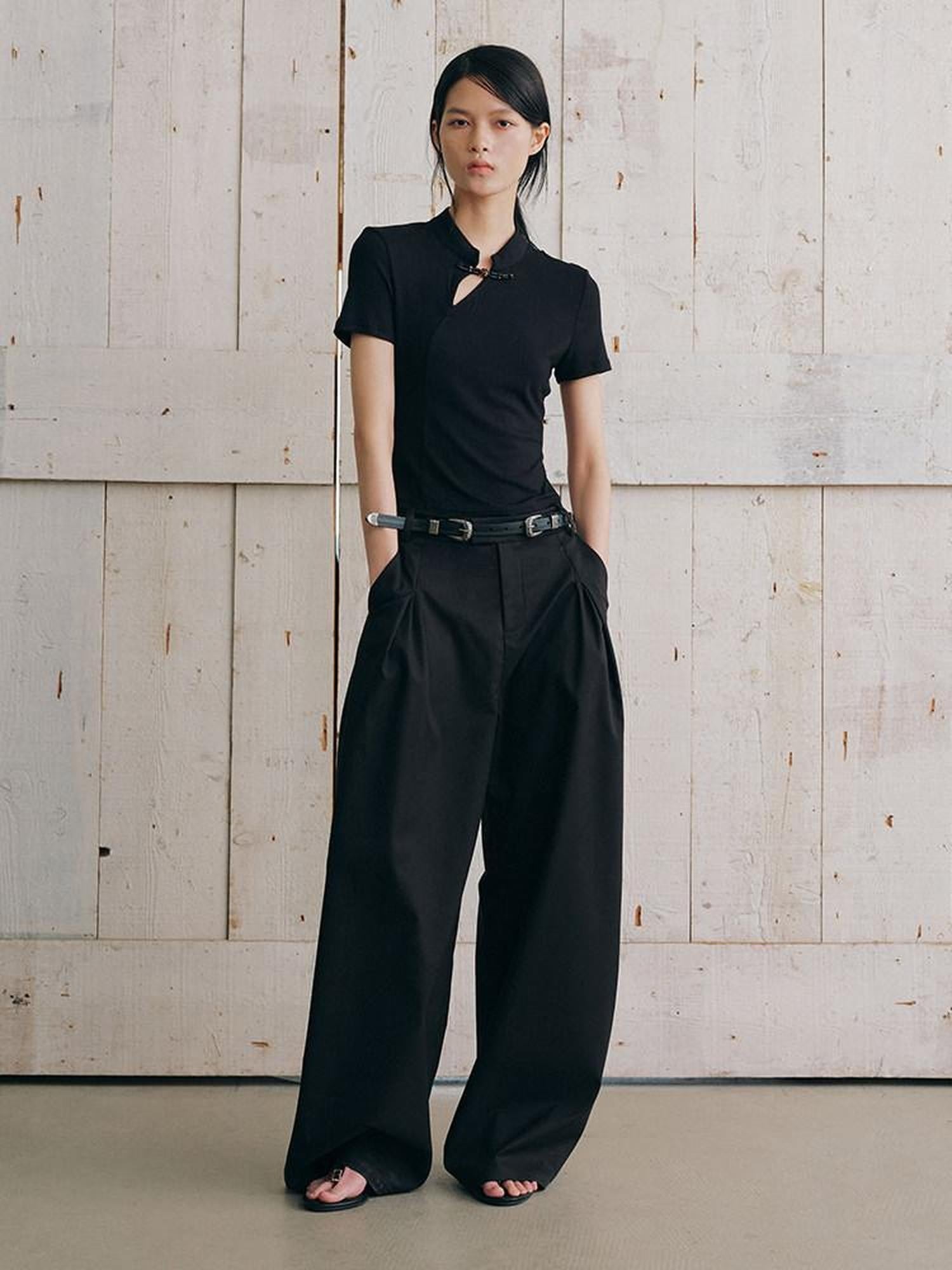 AnnoMundi Black Draped Double Pleat Belted Vintage Women&