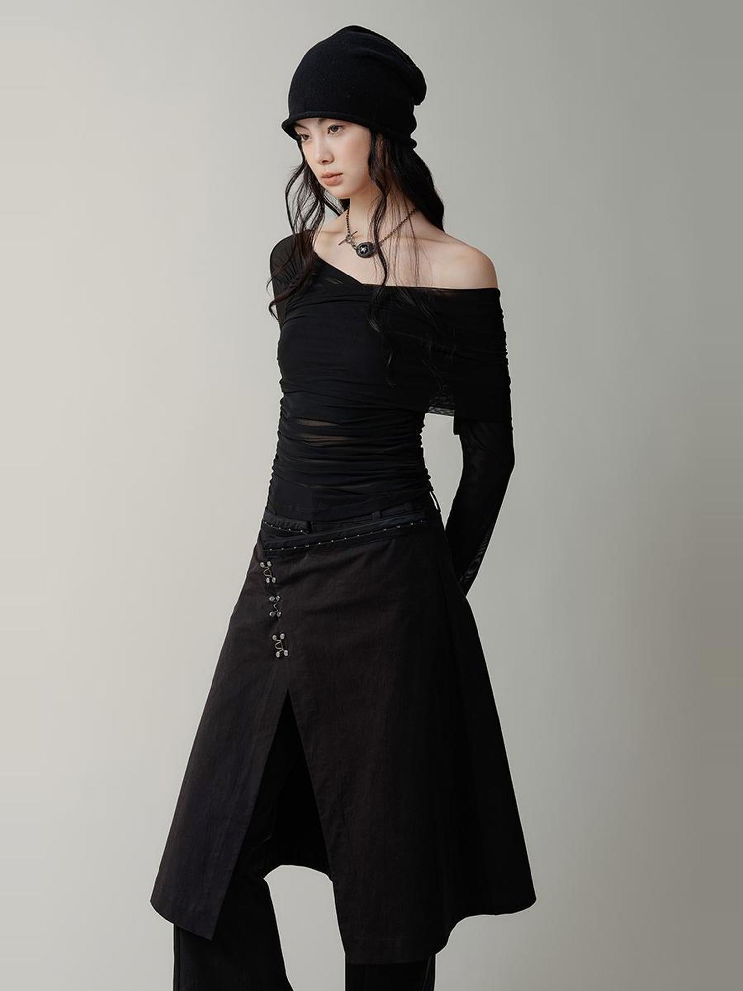 AnnoMundi Black Layered Flare Pants with Detachable Skirt Panel