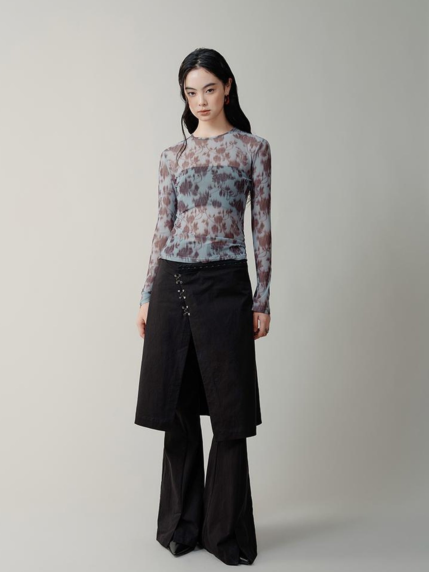 AnnoMundi Black Layered Flare Pants with Detachable Skirt Panel