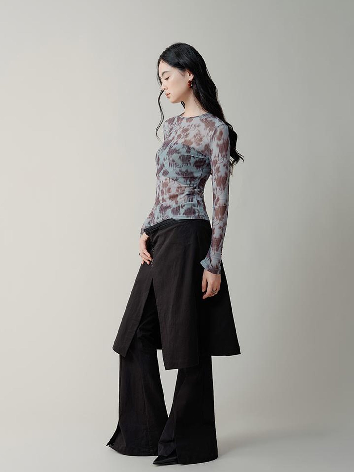 AnnoMundi Black Layered Flare Pants with Detachable Skirt Panel