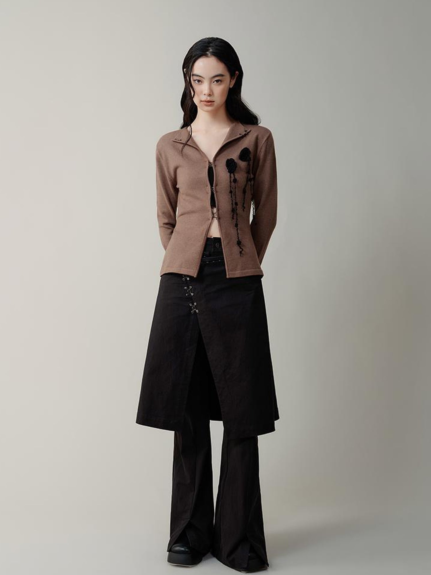AnnoMundi Black Layered Flare Pants with Detachable Skirt Panel