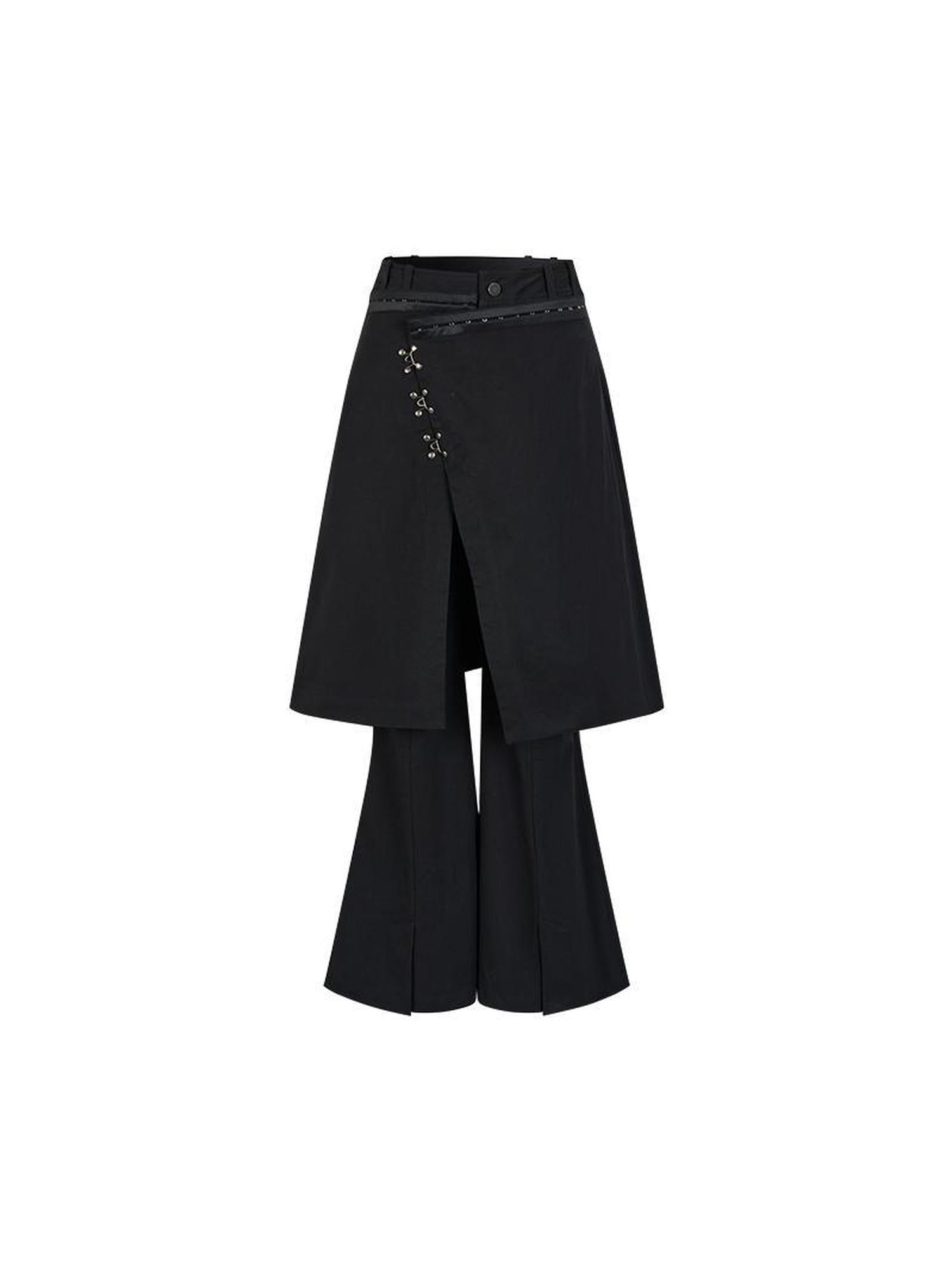 AnnoMundi Black Layered Flare Pants with Detachable Skirt Panel