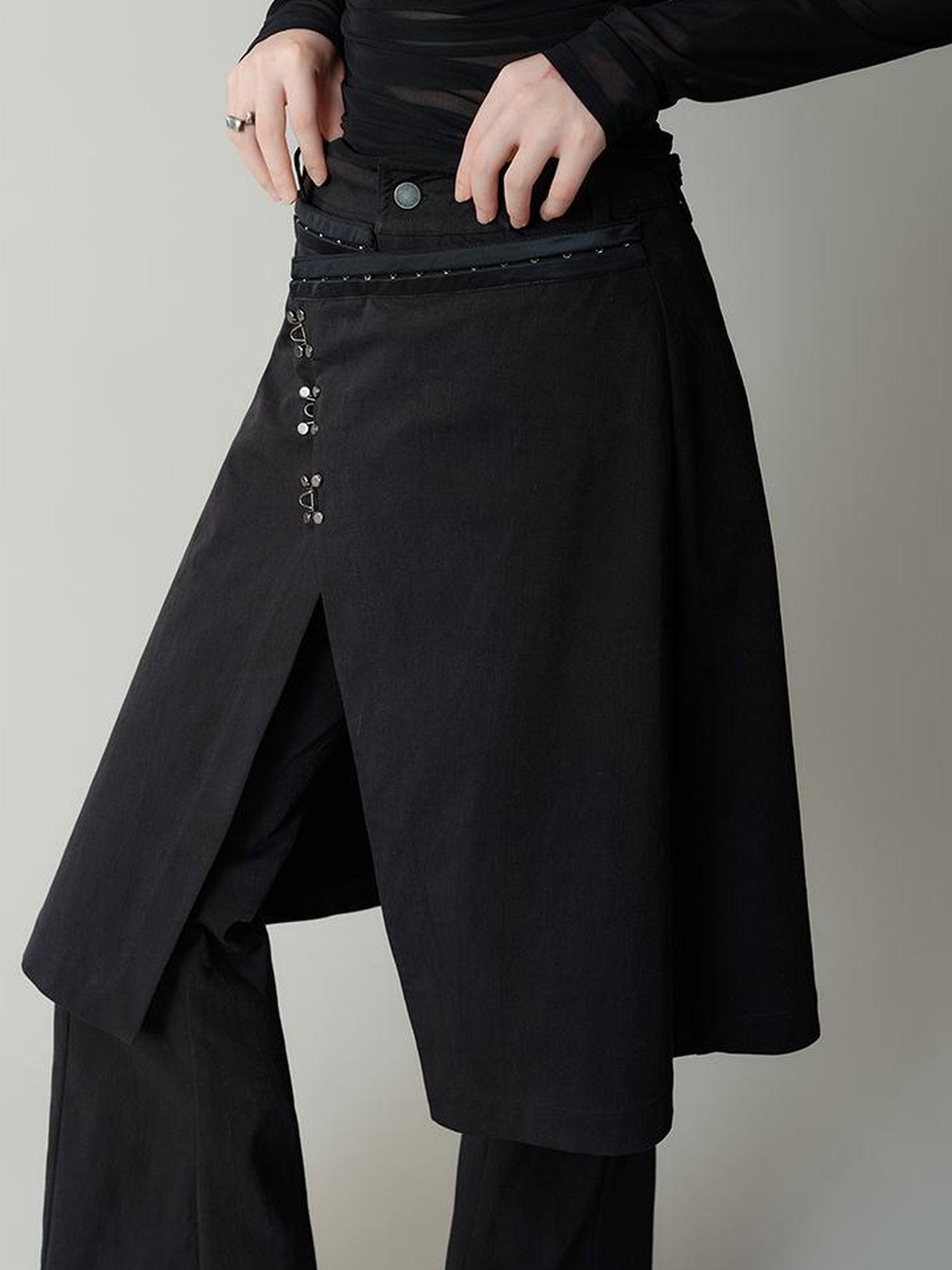 AnnoMundi Black Layered Flare Pants with Detachable Skirt Panel