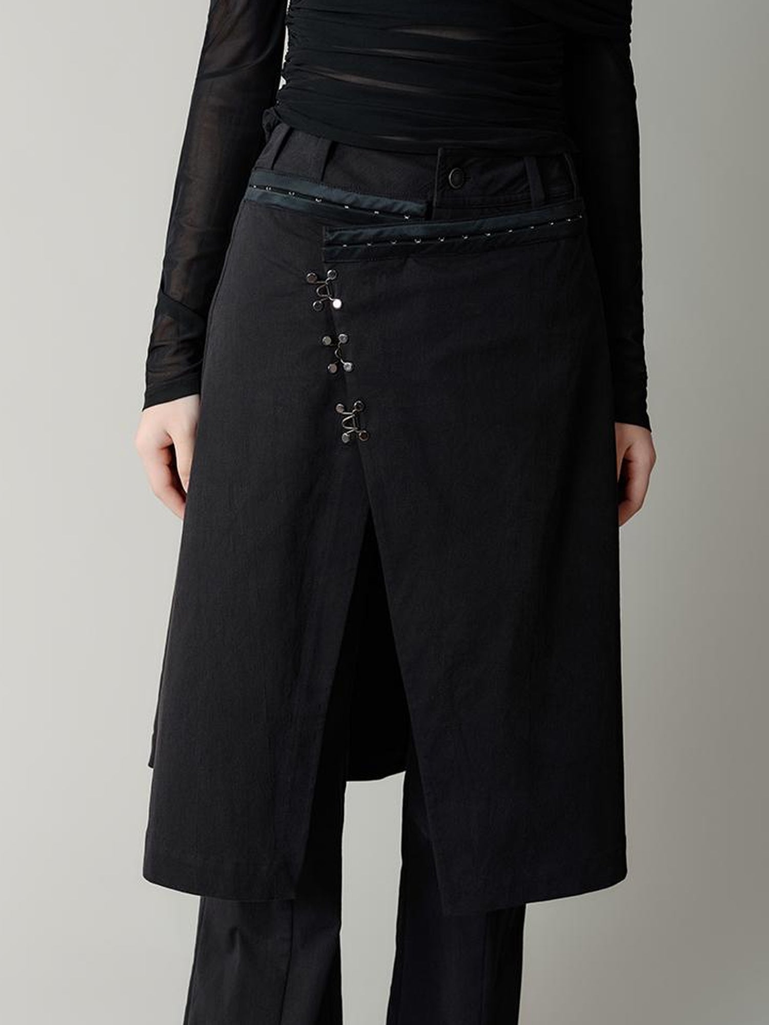AnnoMundi Black Layered Flare Pants with Detachable Skirt Panel