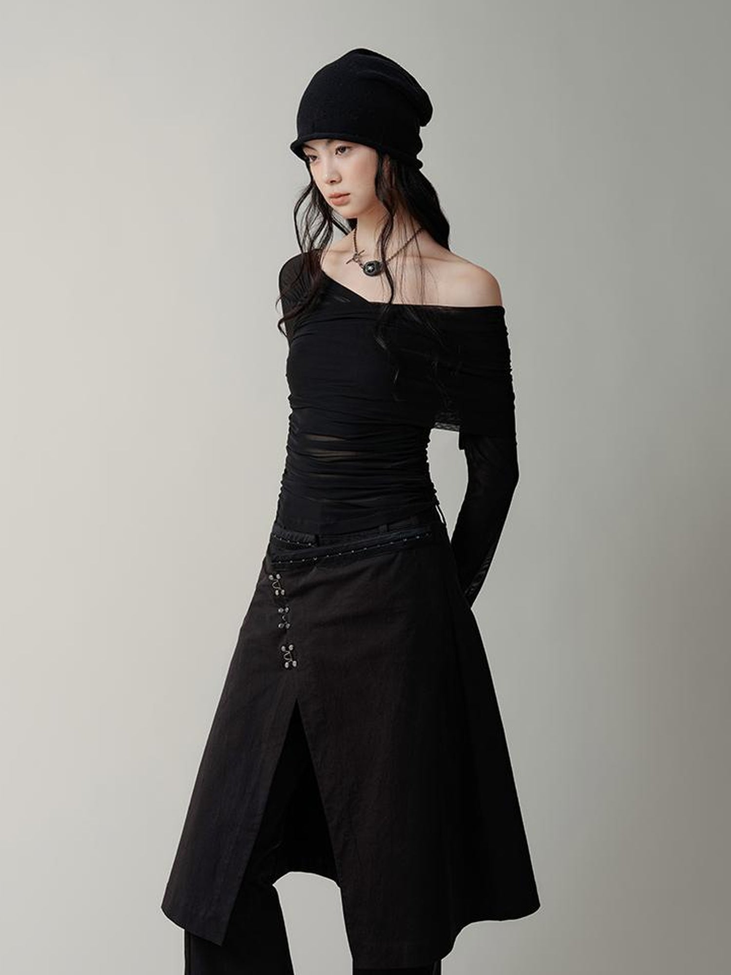 AnnoMundi Black Layered Flare Pants with Detachable Skirt Panel