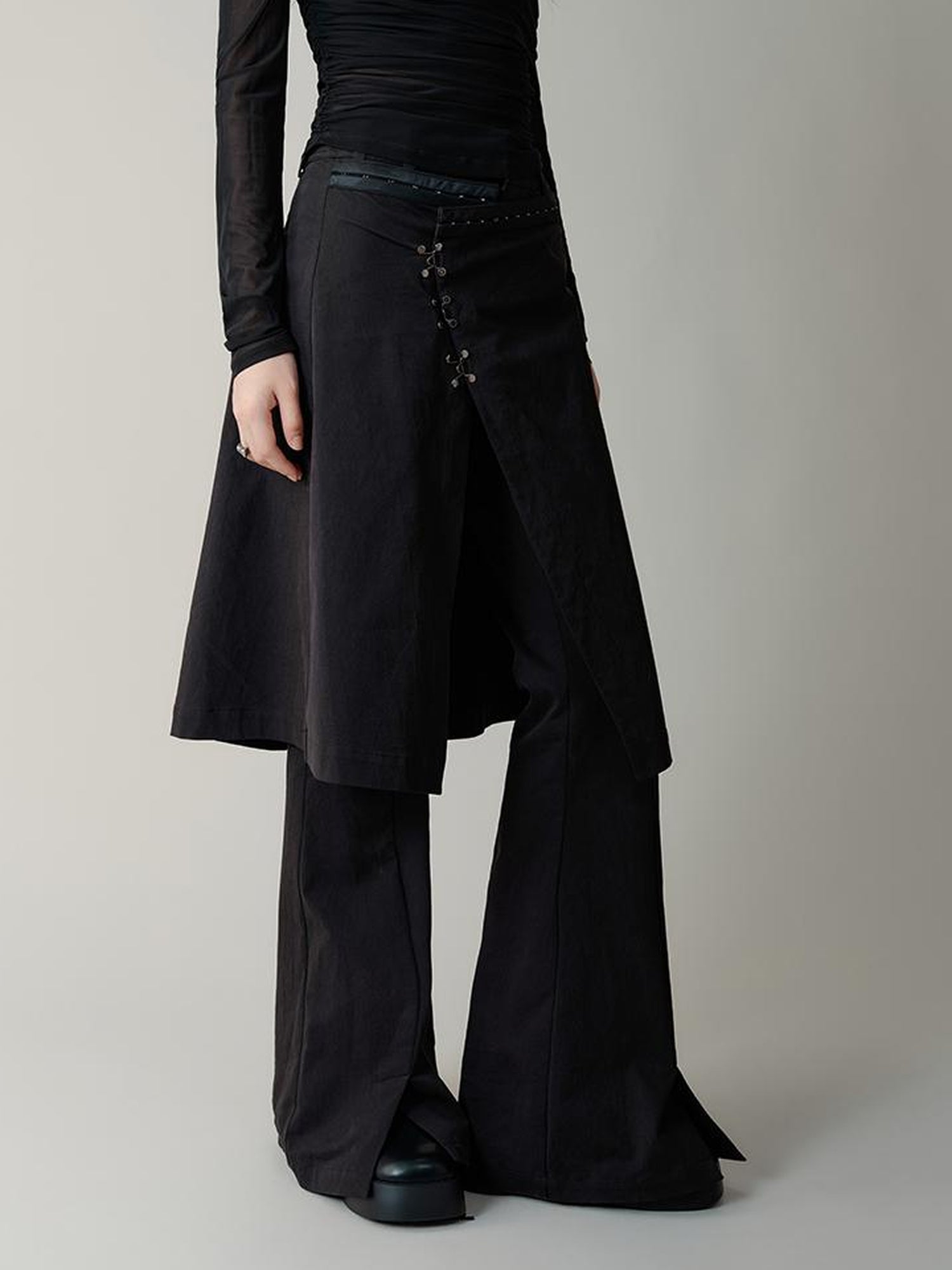 AnnoMundi Black Layered Flare Pants with Detachable Skirt Panel