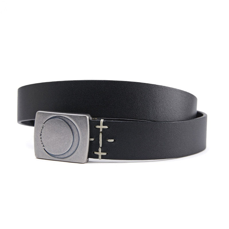 AnnoMundi Ceinture en cuir pleine fleur pour femmes avec boucle en métal mat en forme de croissant de lune noir