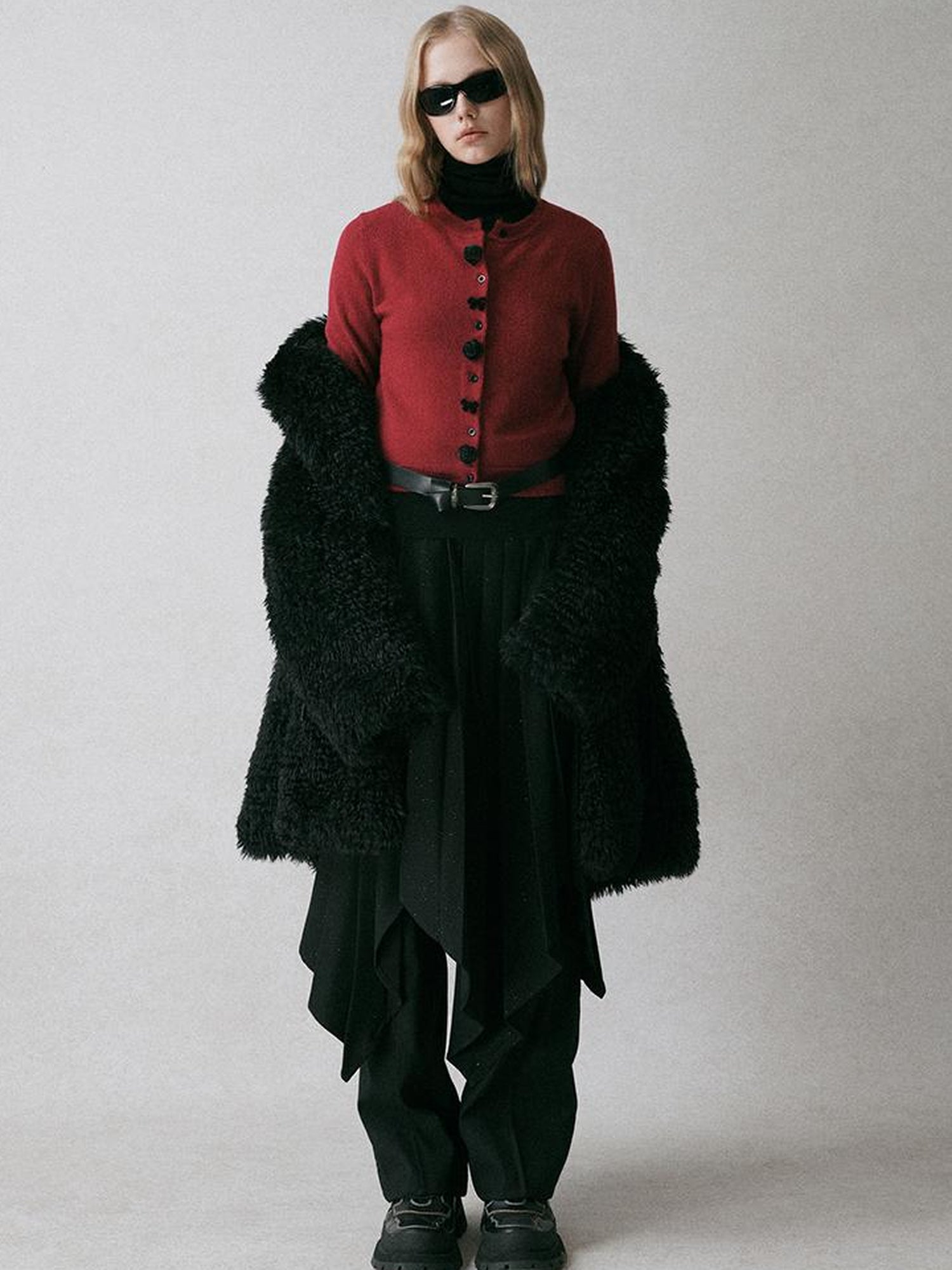 AnnoMundi Black Shoulder Wool Knit Cardigan With 3D Rose And Bow