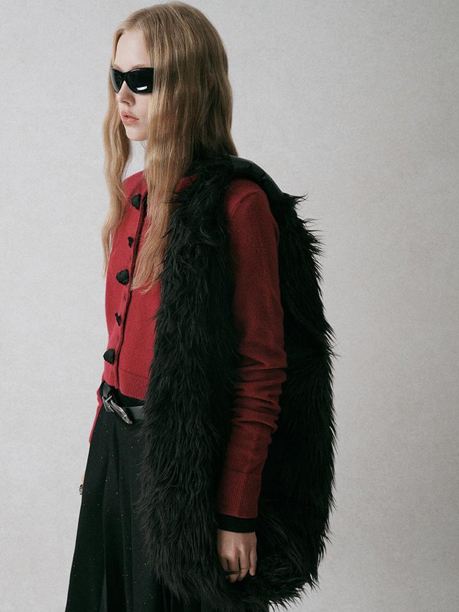 AnnoMundi Black Shoulder Wool Knit Cardigan With 3D Rose And Bow