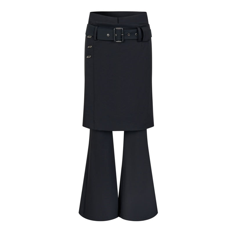 AnnoMundi Jupe noire superposée, taille haute, coupe slim, fluide, micro-évasée, pantalon en nylon évasé pour femme