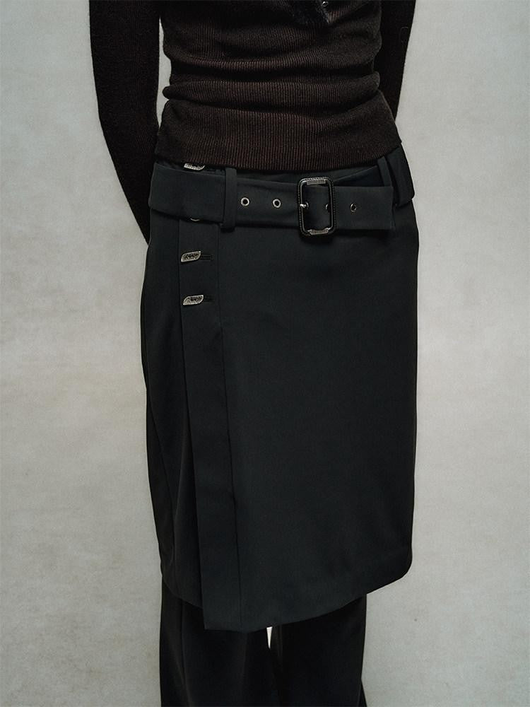 AnnoMundi Jupe noire superposée, taille haute, coupe slim, fluide, micro-évasée, pantalon en nylon évasé pour femme
