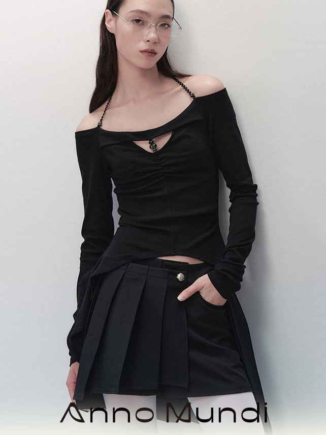 AnnoMundi Black Spliced V-neck Off Shoulder Women&