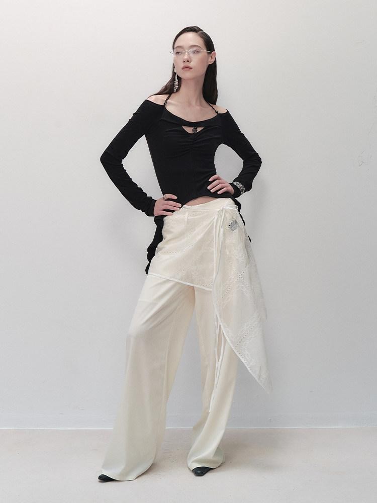 AnnoMundi Black Spliced V-neck Off Shoulder Women&